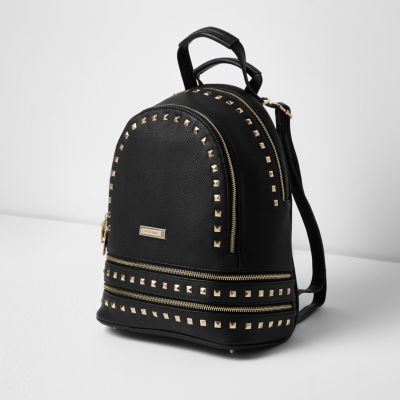 Black stud zip pocket backpack